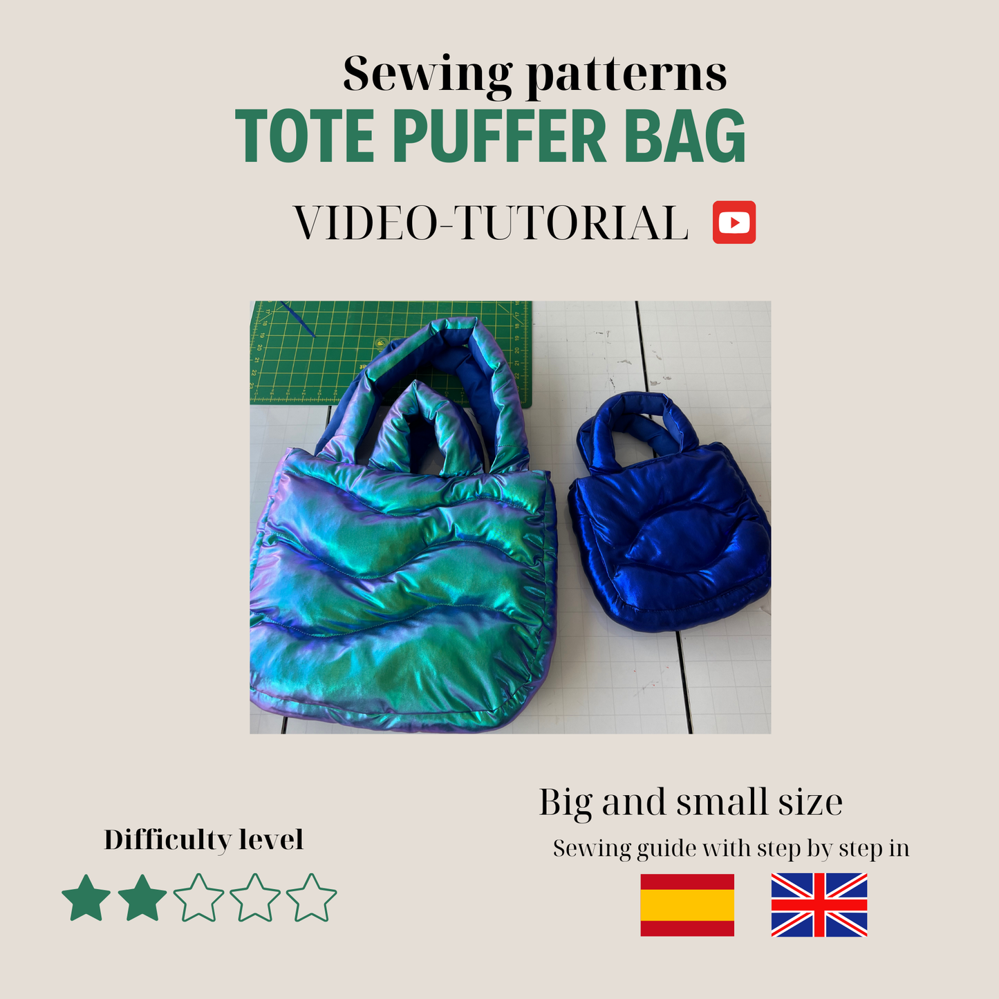 Puffer bag pattern in 2 sizes